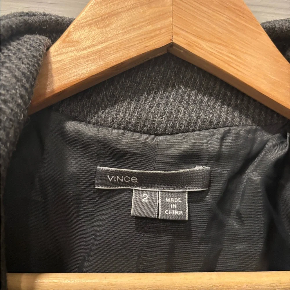 VINCE Gray Wool-Blend Military Style Twill Jacket Pea Coat Zip-Up Size 2